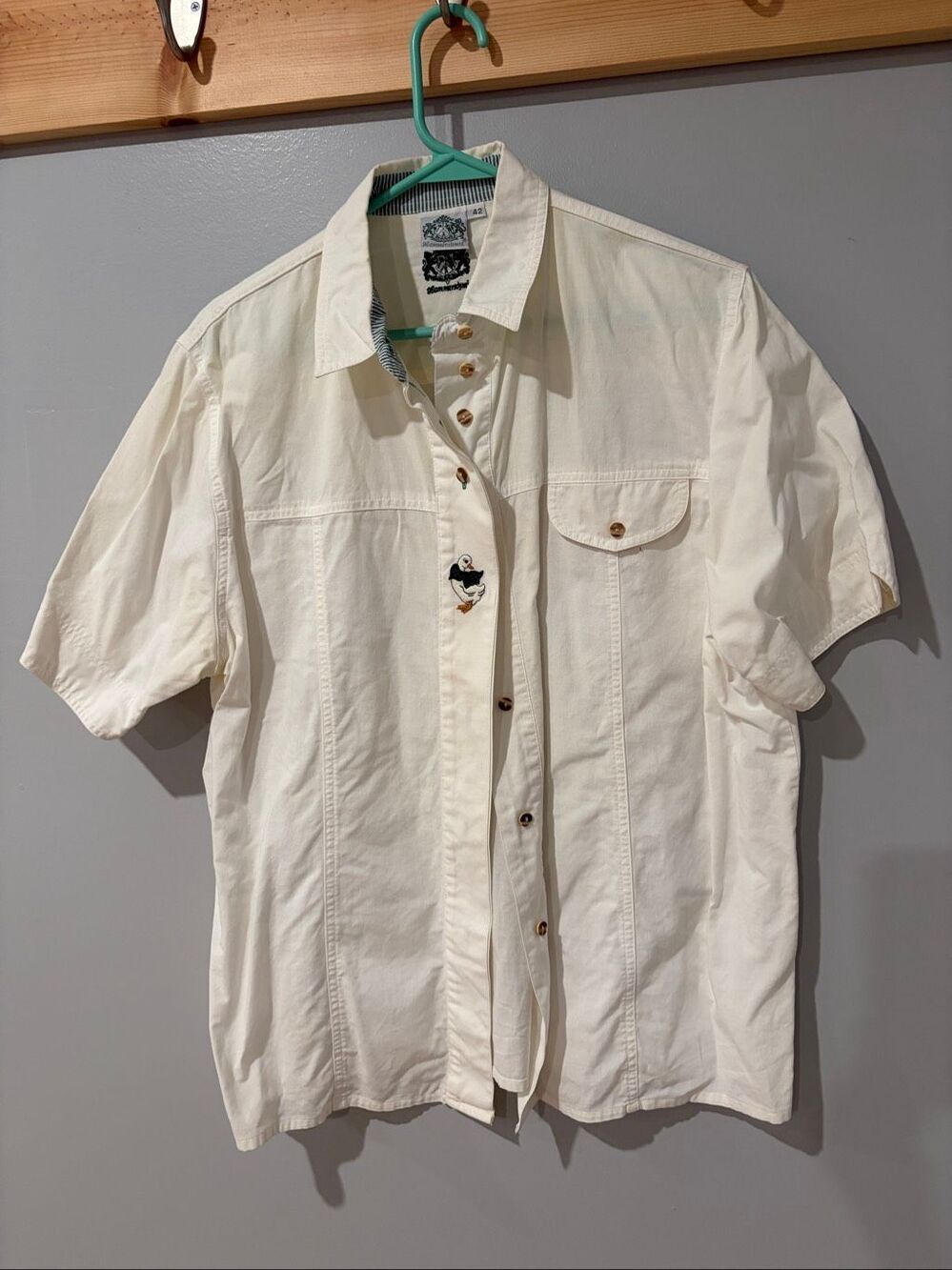 Vintage Hammerschmid Germany Embroidered Goose Duck Button Up Polo Shirt L